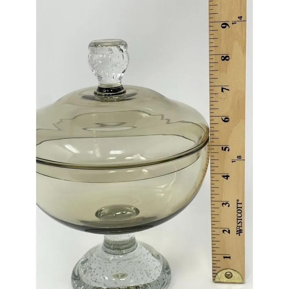Smoke Gray Controlled Bubbles Pedestal Candy Dish (Maybe By Erickson Art Glass)